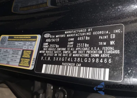 2020 Kia Optima Lx z USA, uszkodzony, nr VIN 5XXGT4L38LG398466